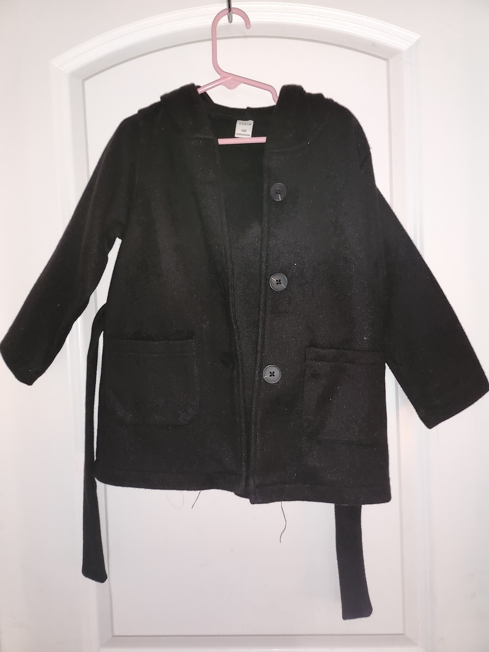Kids Black Hooded Coat with Belt